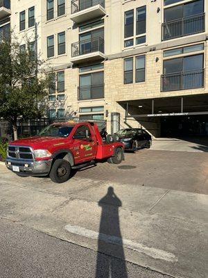 Low clearance hotel garage towing