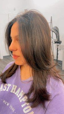 Long layered with face frame haircut