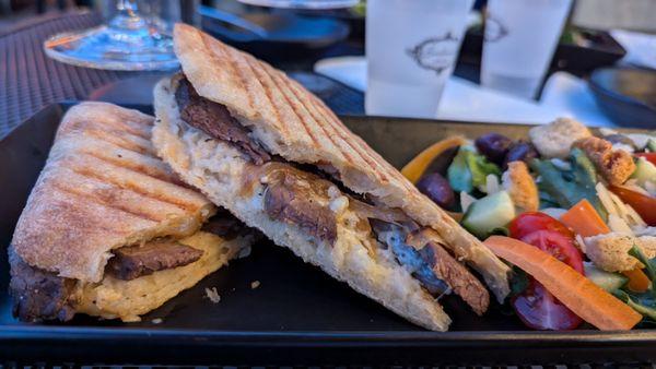 Steak panini with side salad