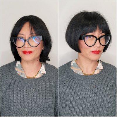 Different length, totally new vibe! Refreshed bangs and French bob.