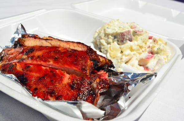 Rib Plate, with a side of Potato Salad.