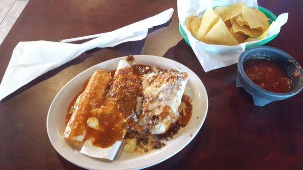 No 24. Chicken Burrito, Enchilada & on great Tamale!