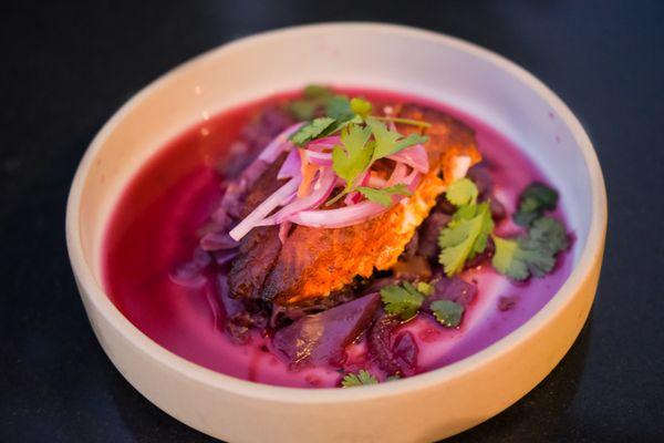 Achiote marinated striped bass