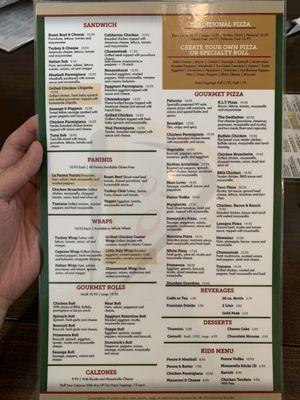 Pizza menu as of 07.29.2023