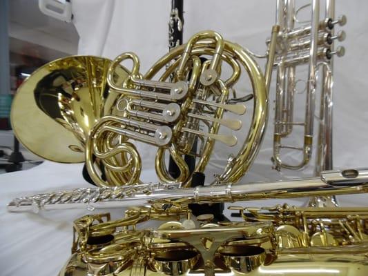 We have marching band instruments, perfect for any school's music department.