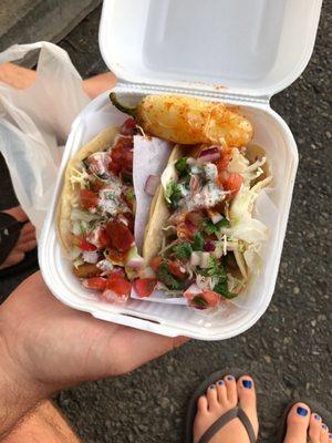 Delicious fish tacos! $2.75/taco