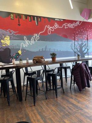 Customer seating, mural