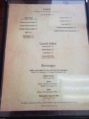 Lunch menu