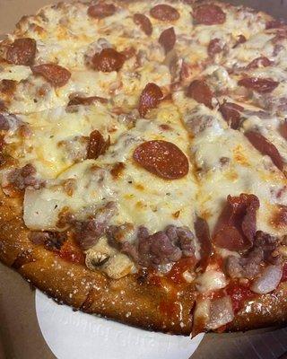 Sausage, pepperoni, onion, mushroom!