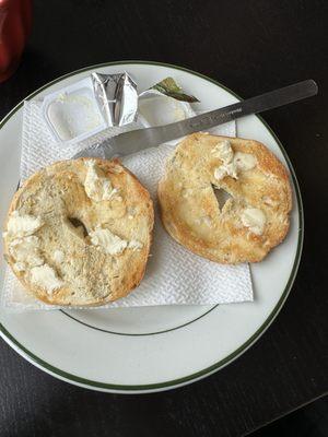 Toasted Everything bagel (butter was cold so took a second to melt)