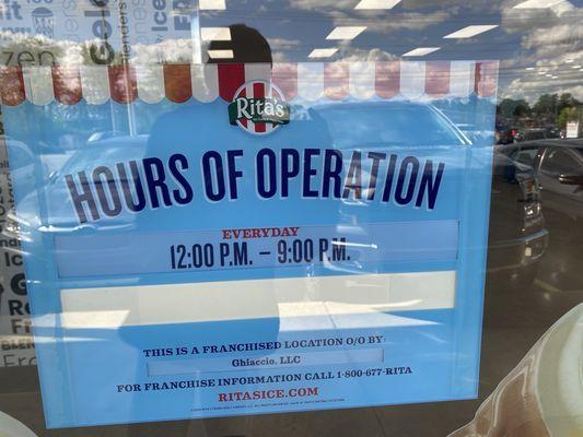 Hours of operation.