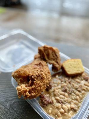 White beans and rice with fried chicken