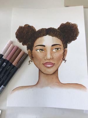 Portrait drawing with markers