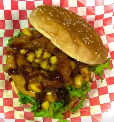 Top down our Caribbean Jerk Burger has no competition in the taste or looks department!