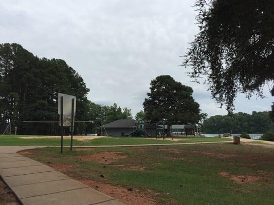 Very nice restrooms, showers, drink machines, volleyball, basketball and tennis courts all beside the swimming area.