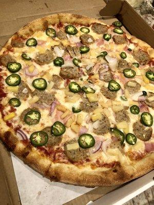 Stevan Pizza (16") - Ham, onions, jalapeno peppers, pineapple & meatball ($18.25)