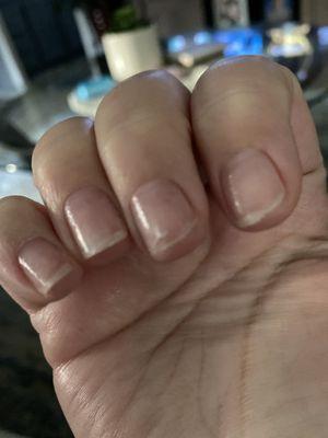 You can see how they left my nails at the tips, hangnails, and clearly NOT filed! The clear coat looked AWFUL! I get these hangnails caught