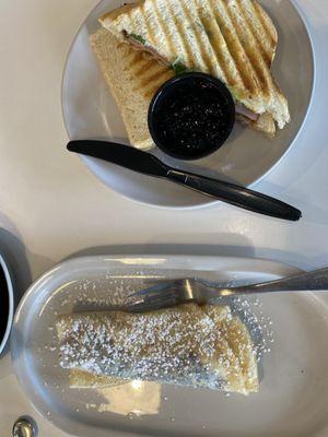 Berry white blue berry crepe and monte Cristo