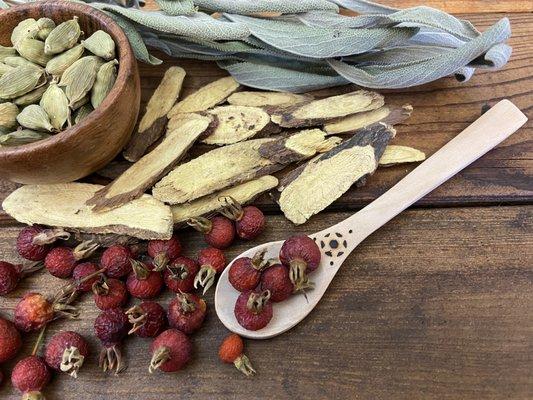 Sage, licorice, roships and cardamom are all healing herbs