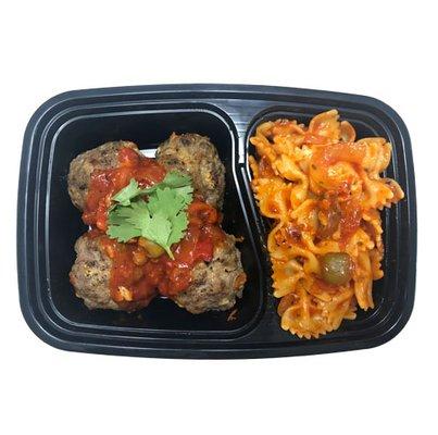 Albondigas Guisadas served with Bowtie Pasta & Sofrito Sauce