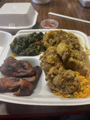 Oxtail. Plantains and spinach