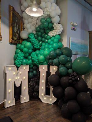 Balloons set up for photos for graduation.