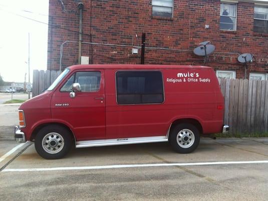 Mule's Religious & Office Supply old-school van!