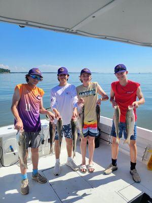 Boys having a great day Striped Bass fishing.