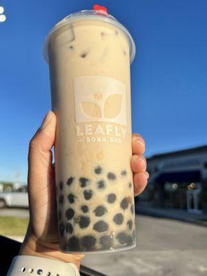 Drink: Leafly Milk Tea   Topping: Boba Size: Large