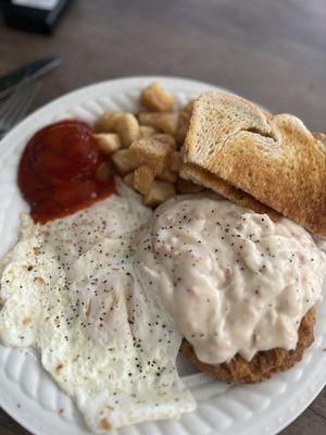 Chicken fried steak and eggs