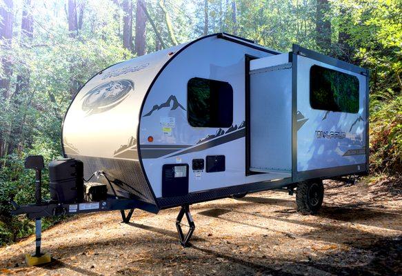 The Wolfpup, one of our travel trailers for rent.