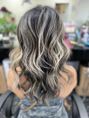 Balayage and cut back view