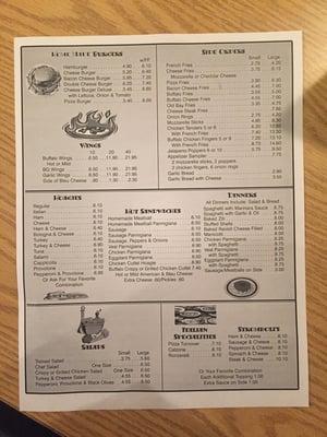 Back of menu as of Jan 2015