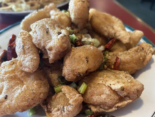 Jumbo Shrimp with hot peppers.