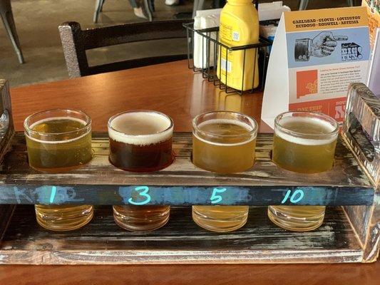 Flight of beer selections I chose. You get to choose 4 different types.