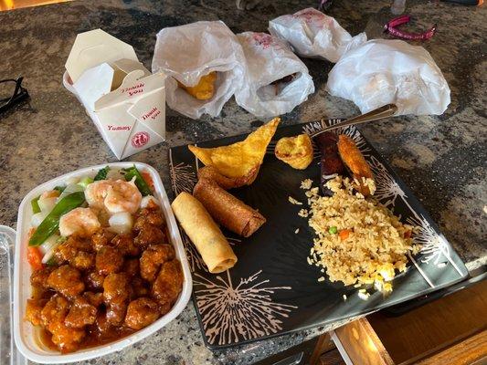 Pupu platter and general tsao combination platter