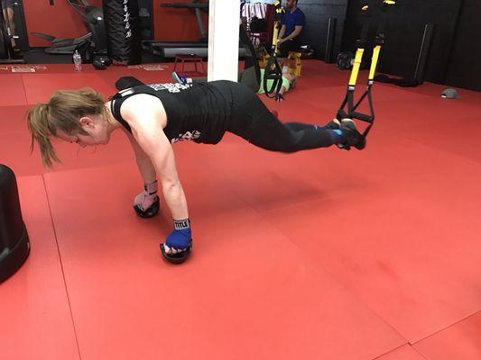 Jenni training core during boxing session