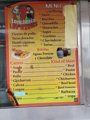 No prices....but tacos were 2 bucks.  Lengua and Tripas were 2.50.