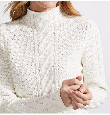 Tribal funnel neck sweater with center cable