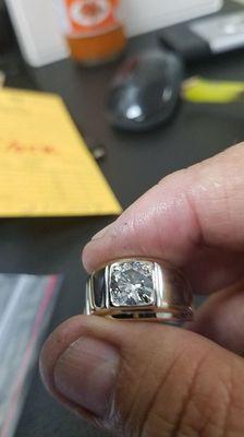 5ct gents ring missing prong we tipped and rhodium plated ring