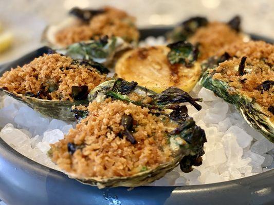 Oysters Rockefeller come six to an order $28 However they can do a dozen $56