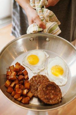 Sunny side eggs, sausage & potatoes