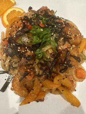 Yaki Udon with Crispy Chicken