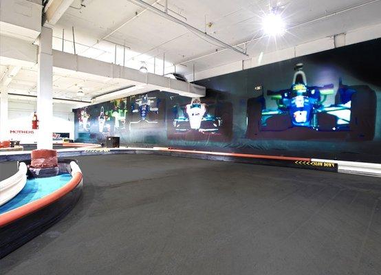 The indoor go kart track at K1 Speed Seattle. Professionally designed for maximum fun.