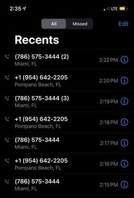 Amount of phone calls I made attempting to get ahold of someone.