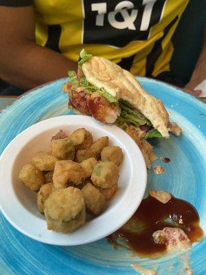 Shrimp Po boy and fried okra