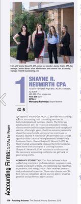 Shayne R. Neuwirth CPA, PLLC was ranked #1 by Ranking Arizona for CPA firms of 3 CPAs or less.