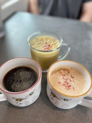 Americano/ Coconut Rose Latte/ Goldenmilk Latte  All very delicious