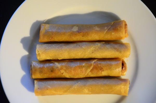 Vegetarian egg rolls that  I'd swear have meat in them, based on the intense flavor. Only available on Saturdays.