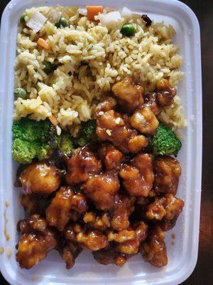 General Tso Chicken and pork fried Rice